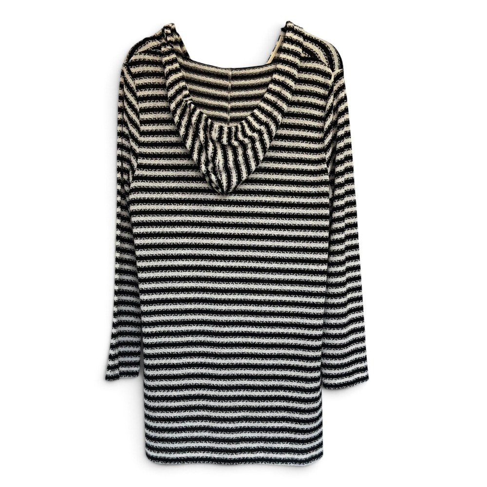 La Blanca Women Black White Striped Knit Hoodie Beach Cover Up Tunic Large Pool - Picture 4 of 6